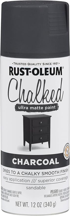 Rust-Oleum Charcoal Chalked All-in-One Ultra Matte Spray Paint | One Coat Coverage | No Primer, Sanding, Or Topcoat Needed | Easy Spray Application | Made in USA | 12 OZ | 6 Pack