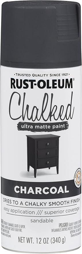 Rust-Oleum Charcoal Chalked All-in-One Ultra Matte Spray Paint | One Coat Coverage | No Primer, Sanding, Or Topcoat Needed | Easy Spray Application | Made in USA | 12 OZ