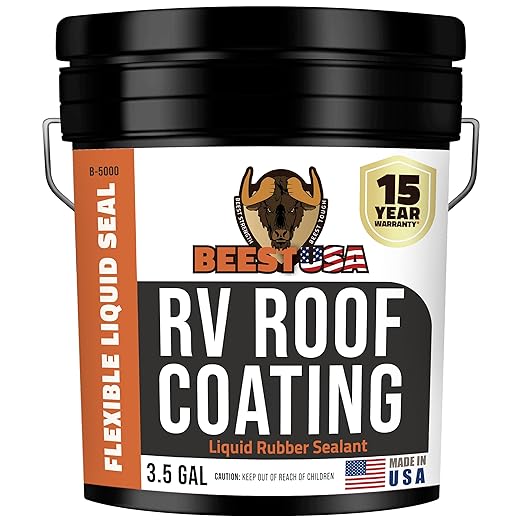 BEEST RV Roof Coating White, 3.5 Gallon Covers up to 175 sqft (2 Coat), Solar Reflective & Waterproof Sealant| Elastomeric Leak Repair Coating, Liquid Rubber RV Roof Sealant for Trailer, Camper & More