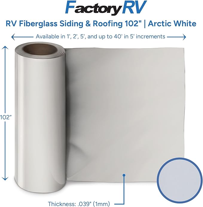 Tough Grade 8.5 Arctic White RV Fiberglass Sidewall | Roofing Product (15 Foot)