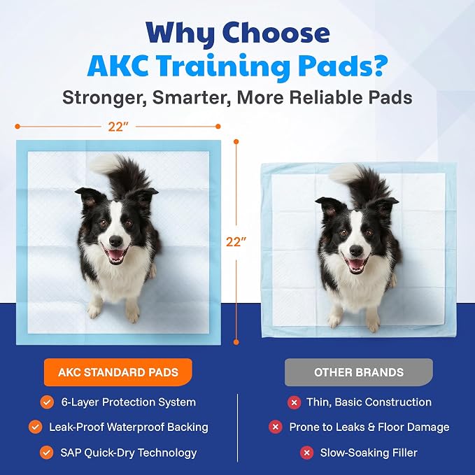 American Kennel Club Scented Puppy Training Pads with Ultra Absorbent Quick Dry Gel – 22 x 22 Pee Pads for Dogs - Fresh Scented - Pack of 100