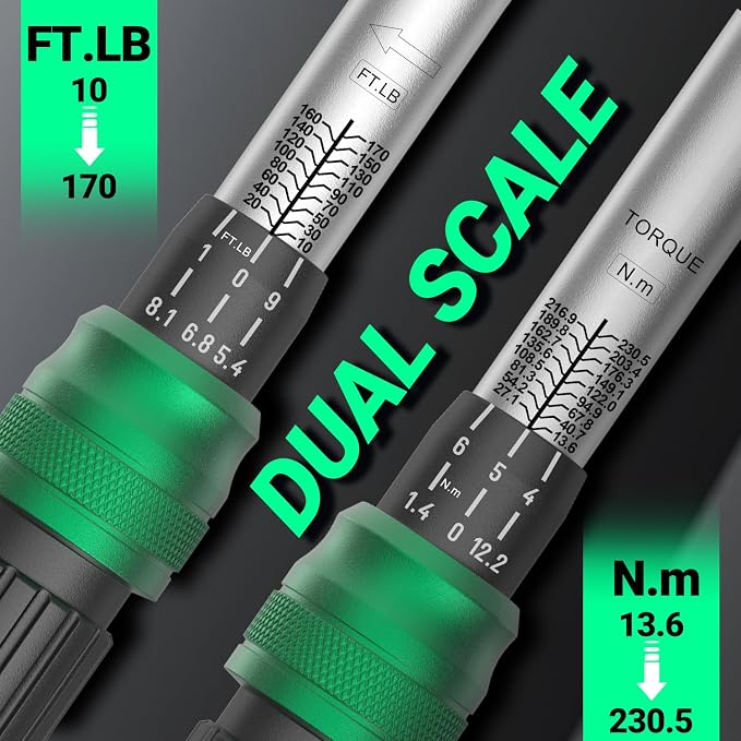 3-Piece Torque Wrench Set - 3 Click Wrenches (1/4", 3/8", 1/2") with 3pc Extension Bars, 72-Tooth Ratchet, ±3% Accuracy, for Automotive, Motorcycle & E-Bike