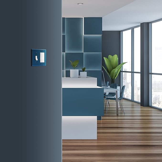 ENERLITES Combination Toggle Switch and Decorator Receptacle Metal Wall Plate, Corrosion-Resistant, Stainless Steel 201, Standard Size 2-Gang 4.50" x 4.57", UL Listed, 771131-PBL, Polished Blue