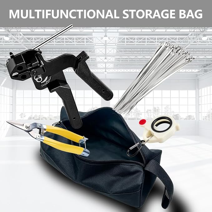 Stainless Steel Cable Tie Gun Kit,Metal Zip Tie Tool with (100 Each of 6,8,12 Inch) Adjustable Fastening Cutting Tie Tool Sets,Adjustable Tension Fastening/Cutting Tool (200LBS) for Industrial/Fence