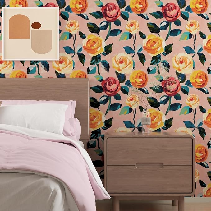 Watercolor Boho Floral Peel and Stick Wallpaper 17.5" x393",Colorful | Self Adhesive/Removable/Waterproof/Thick Vinyl Contact Paper for Bathroom Bedroom Shelf Cabinet Drawer,Prepasted,Easy Peel