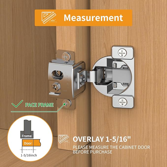 Chibery 30 Pack 1-5/16" Overlay 3D Soft Close Concealed Hinge, Face Frame Door, Small Angle Slow Close, Self Closing Hidden Satin Nickel, 105° Concealed Stainless Steel Hinges for Kitchen Cabinet Door