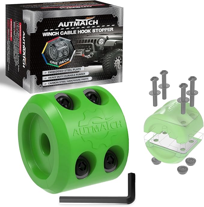 AUTMATCH Winch Cable Hook Stopper (1 Pack), Silicone Rubber Winch Stopper for Wire & Synthetic Rope, Winch Line ATV UTV, Shock Absorbent, Prevent Pulling Bounce and Abrasion, Green