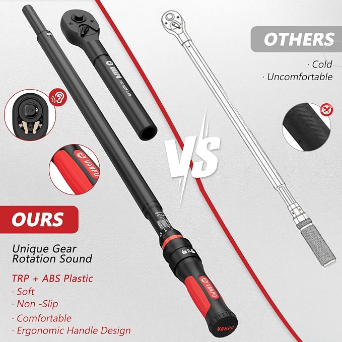 VANPO Torque Wrench 3/4 Inch Drive 100-800 Ft-Lb, 48" Length, ±3% Accuracy | Heavy Duty for Truck, Construction & Agricultural Equipment, Click Style, Dual Direction, TPR+ABS Handle, with Carring Case