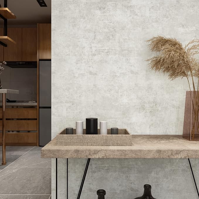 VEELIKE 15.7''x354'' Concrete Contact Paper for Countertops Waterproof Light Concrete Wallpaper Textured Peel and Stick Limewash Wallpaper Self Adhesive Cement Murals Removable for Cabinets Furniture