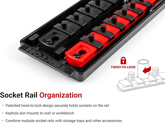 TEKTON 1/4 Inch Drive 12-Point Socket Set, 50-Piece | SHD90216 | (5/32 - 9/16 in., 4 - 15 mm), Shallow and Deep, Socket Rail