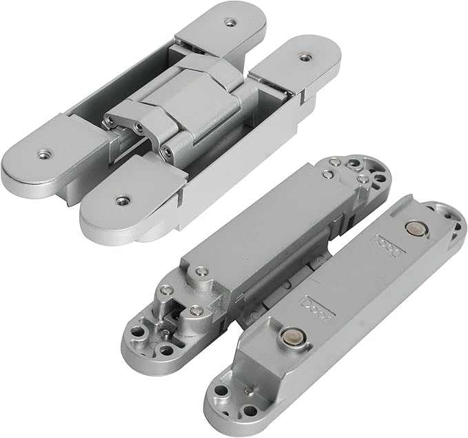 4-Pack 7 inch Silver Hidden Door Hinges,Heavy Duty Zinc Alloy Concealed Hinges, 180 Degree Invisible Hinge, 3 Way Adjustable Butt Hinge