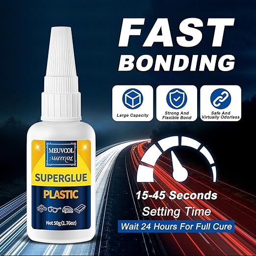 Plastic Glue 100g for Model, 3D Printing Repair, Legos & Miniatures, Fast-Setting Heavy Duty Plastic Adhesive for PLA, ABS, PVC, Acrylic, Car, Includes 6 Precision Micro-Tips, Super Glue for Plastic