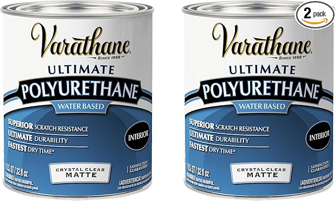 Varathane Water-Based Crystal-Clear Ultimate Polyurethane | Interior Wood Protection | Fast Dry Time | Easy Clean Up | Matte | Quart | 2 Pack