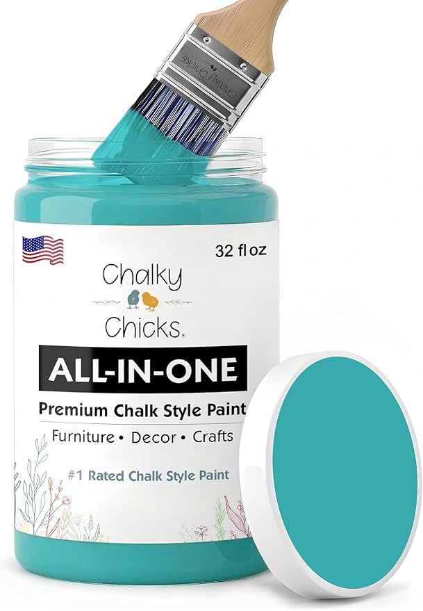 Chalky Chicks 32 Fl Oz Matte Mermaid (Green Teal) Chalk Paint for Furniture Without Sanding, No Prep Furniture Paint No Sanding All in One for Crafts, Wood, Walls, Cabinet, Metal, Dresser, Farmhouse