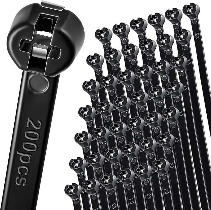 Blulu 200 Pcs 15 Inch Cable Zip Ties Metal Tooth Stainless Steel Locking Device Black Nylon Cable Ties, 53 Lbs Tensile Strength, UV Resistant Wire Wraps Multi Purpose for Industrial Indoor Outdoor Use