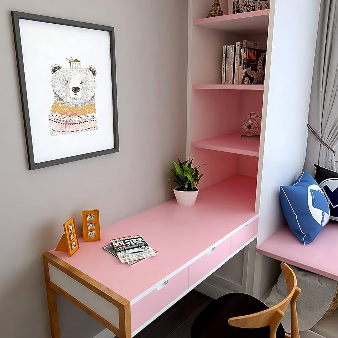 24x200 Inch Stick and Peel Pink Wallpaper for Girls Room Solid Color Wallpaper Adhesive Pink Contact Paper for Cabinets Waterproof Kitchen Cabinet Contact Paper Peel and Stick