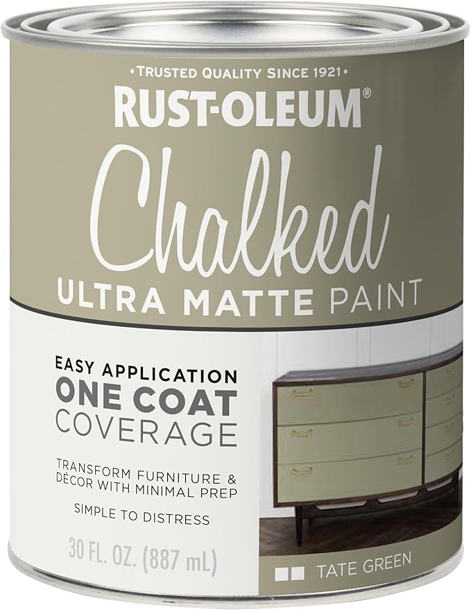 Rust-Oleum Tate Green Chalked All-in-One Ultra Matte Paint | One Coat Coverage | No Primer, Sanding, Or Topcoat Needed | Easy Clean Up | Made in USA | 30 OZ