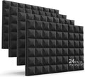 JBER 24 Pack 2" X 12" X 12" Acoustic Foam Panels,Soundproofing Wall Studio foam Panels wedges,Sound Insulation Absorbing Acoustic Treatment,9 Blocks Beveled Mushroom Fireproof Design - Black