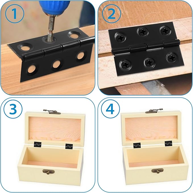 BokWin 12 Pcs 2 Inch and 4 Pcs 3 Inch Small Door Hinges Butt Folding Hinges Stainless Steel Black with Screws for DIY Wooden Boxes, Furniture, Woodworking Craft Projects