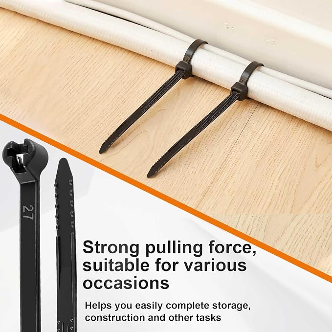 Blulu 500 Pcs 7 Inch Cable Zip Ties with Metal Tooth Stainless Steel Locking Device, Black Nylon Cable Ties, 50 Lbs Tensile Strength, UV Resistant Wire Wraps Multi Purpose for Indoor Outdoor Use