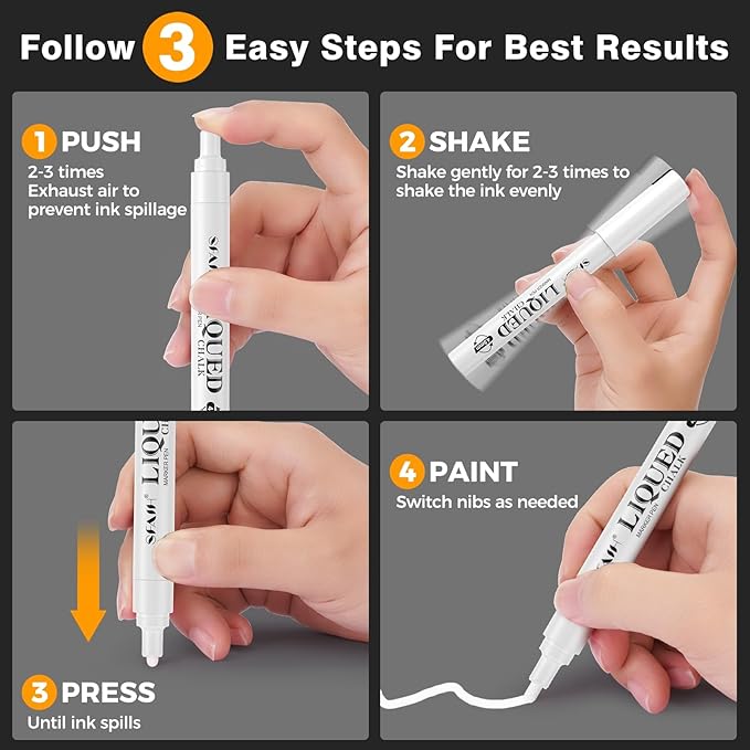 SFAIH Liquid Chalk Markers for Blackboard - White 8 Pack 0.7mm Fine Tip, Wet Erase Chalk Marker for Chalkboard, Menu, Bistro, Signs, Windows, Glass, Labels, [1s Wet Wipe] - No Residue