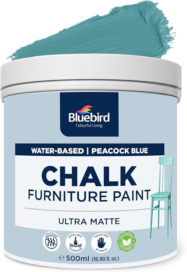 Bluebird Chalk Paint - 500 ML Peacock Blue - for Furniture, Home Décor, Cabinets, and More