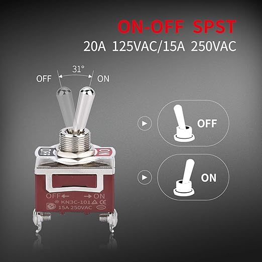 DaierTek Waterproof Toggle Switch 12V DC 30A Heavy Duty 2 Pin ON Off SPST with Weatherproof Boot Cap Cover for Auto Car Marine Boat -2 Pack