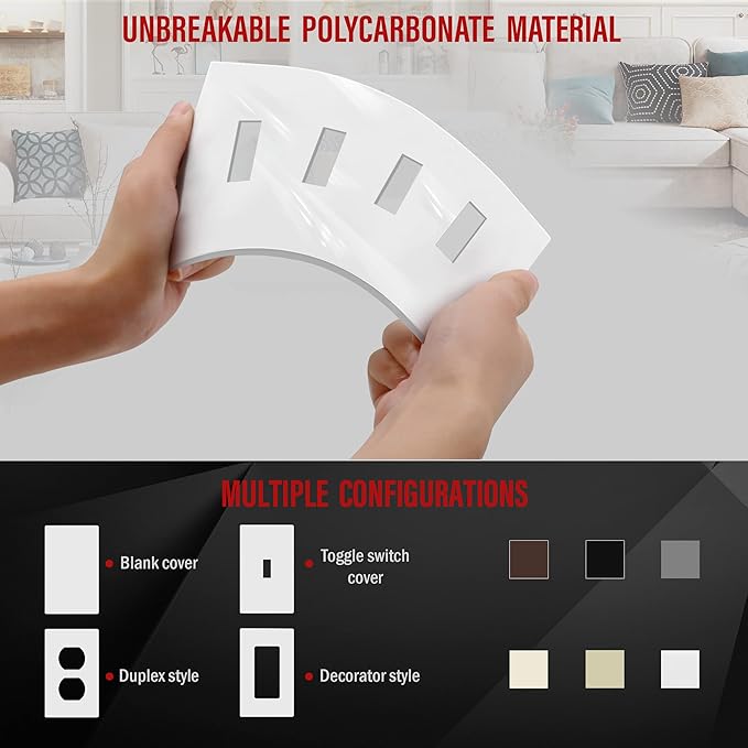ENERLITES Screwless Quadruple Toggle Switch Wall Plate, Child Safe Light Switch Cover, Standard Size 4-Gang 4.68" x 8.38", Unbreakable Polycarbonate Thermoplastic, UL Listed, SI8814-W, Glossy, White