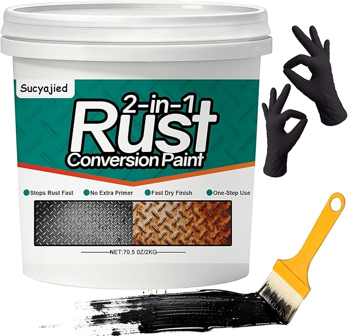 Metal Paint, 2-In-1 Rust Converter for Metal, Rust Remover for Primer,Paint Over Rusted Metal, Anti-Rust Inhibitor Heat & UV Resistant for Rusty Metal Trailer Chassis Frame (70.5 Oz/Black)