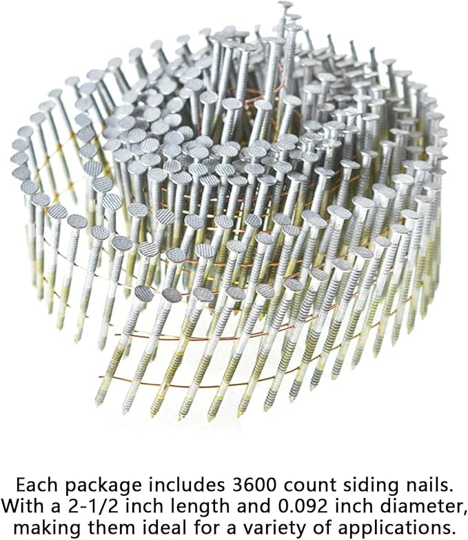 GXYWADY 3600Pcs Wire Coil Siding Nails 0.092 x 2-1/2 In Hot-Dip Galvanized Paint-Dipped Ring Shank Inclined 15 Degree Full Round Head Siding Nails of Lathing and Sheathing Materials