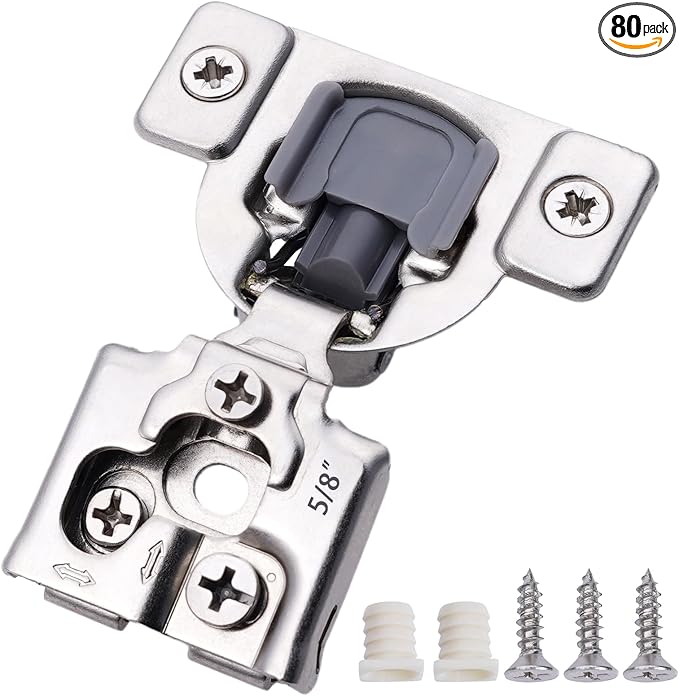 Decobasics 80 Pack Soft Close Cabinet Hinges – 5/8" Overlay for Kitchen Cabinet Doors, Face Frame Concealed Hidden Hinges – Stainless Steel, Self-Closing with 3-Way Adjustment & Slow Close Damper