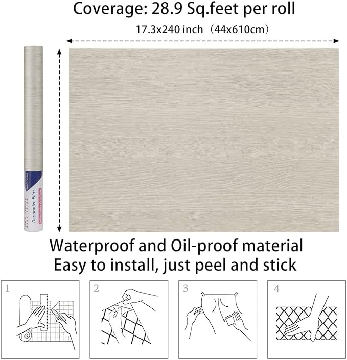 Arthome Light Oak Wood Peel and Stick Wallpaper 16.5" x240" | Covers 27.5 sq ft.,Decorative Vinyl Film for Countertop, Cabinets, Shelf, Drawer Liner,Easy to Clean Removable Wall Covering