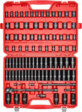 VEVOR 91-Piece 1/2" Drive Impact Socket Set, Deep & Shallow Kit | SAE (5/16" to 1-1/4") & Metric (8 to 32 mm), 6 Point, CR-V, Ratchet Handle, Universal Joint, Adapters, Extension Bars