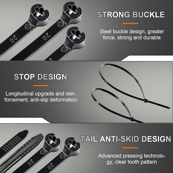 Blulu 400 Pcs 15 Inch Cable Zip Ties with Metal Tooth Stainless Steel Locking Device, Black Cable Tie, 100 Lbs Tensile Strength, UV Resistant Wire Wraps Multi Purpose for Industrial Indoor Outdoor Use