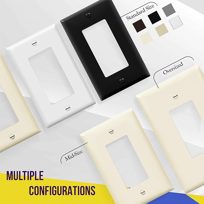 ENERLITES Decorator Light Switch or Receptacle Outlet Wall Plate, Gloss Finish, Midway Size 2-Gang 4.88" x 4.92", Unbreakable Polycarbonate Thermoplastic, UL Listed, 8832M-LA, Light Almond