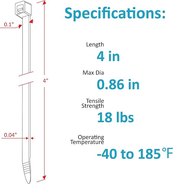 Zip Ties 4 inch, Small Zip Ties with 18 lb Tensile Strength, Black, 5000 Pack, by Tantti Supply