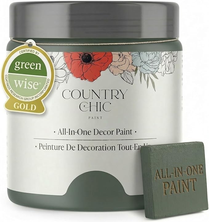 Country Chic All-in-One Chalk Paint for Furniture, Cabinets, Home Decor, Eco-Friendly, Matte Finish, Built-In Primer & Top Coat for Wood, Metal - Hollow Hill (Dark Green) - 4 oz (118 ml)
