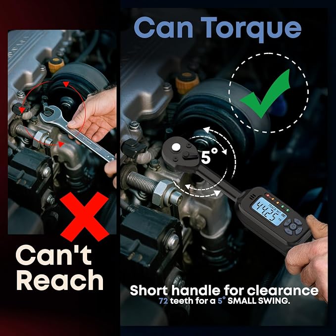 Digital Torque Wrench| ±2% Accuracy | Dual Alarm System | Short Handle Design | Electronic Torque Wrench Digital for Bicycle Moto/Auto Blue1 3/8" 3-60 N.m