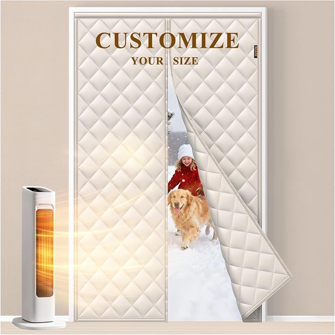 Customizable Magnetic Thermal Insulated Door Curtain, 5 Layers Oxford&Cotton Cover Blanket Insulation for Winter/Doorway/Attic/Patio/Sliding Glass/Front/Back/French Doors, Keep Cold Air Out, Beige