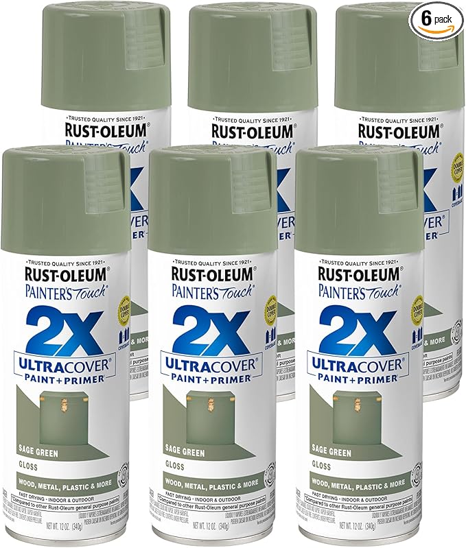 Rust-Oleum 249094-6PK Painter's Touch 2X Ultra Cover Spray Paint, 12 oz, Gloss Sage Green, 6 Pack