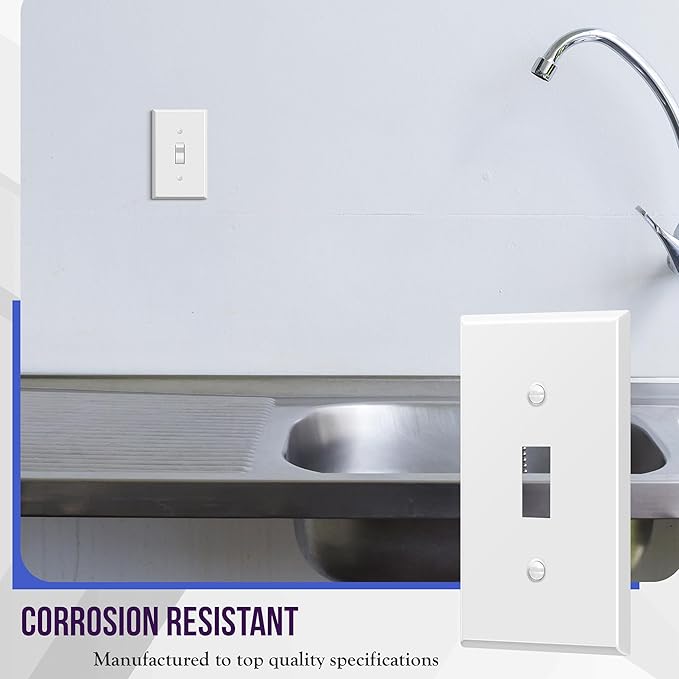 ENERLITES Toggle Light Switch Metal Cover Plate, Wall Plate, Corrosion Resistant, Standard Size 1-Gang 4.50" x 2.76", Powder Coated Stamped Steel, 7711-WM, White Matte