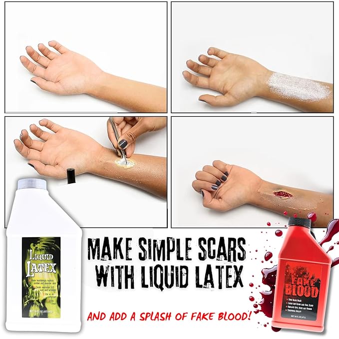 Liquid Latex for Special Effects (2 Pack Set) 16 Oz EACH! Skin-Safe, Dries Clear, Easy Application, for Halloween, Cosplay, Zombie SFX and Movie Makeup