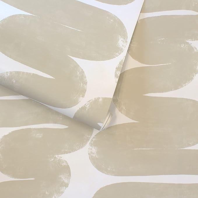 Tempaper x Bobby Berk Beige & White Wiggle Room Removable Peel and Stick Wallpaper, 20.5 in X 16.5 ft, Made in The USA