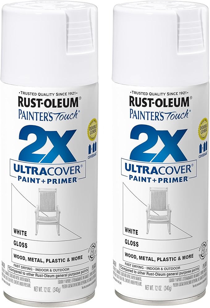 Rust-Oleum 334048-2PK Painter's Touch 2X Ultra Cover Spray Paint, 12 oz, Gloss White, 2 Pack
