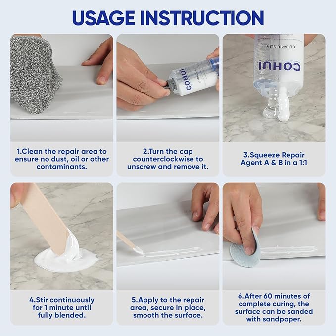 Porcelain Repair Kit White - High-Gloss Fiberglass Bathtub Tile Tub Repair Kit for Chips Cracks Scratches Rust Holes - Porcelain Sink Repair Kit for Ceramic Acrylic Tubs Toilets Fiberglass Shower