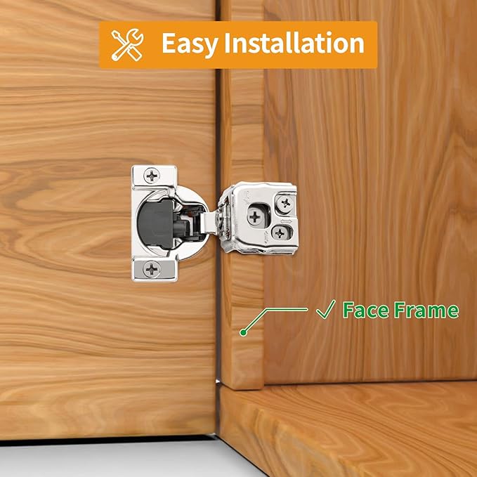 Chibery 60 Pack 1-1/4" Overlay 3D Soft Close Concealed Hinge for Face Frame Door, Smooth Slow Self Closing Hinges, Satin Nickel, Hidden 105° Open Angle Stainless Steel Hinge for Kitchen Cabinet Door