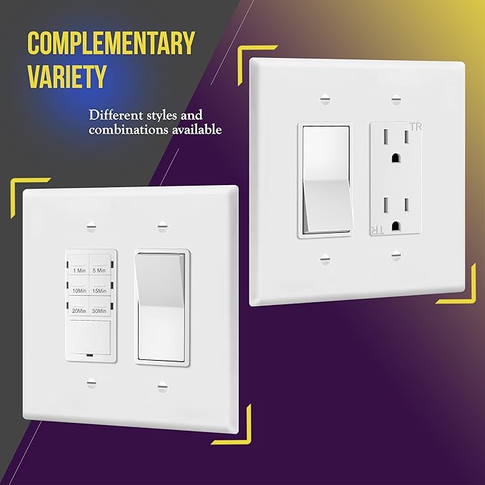 ENERLITES Decorator Light Switch or Receptacle Outlet Wall Plate, Over-Size 2-Gang 5.50" x 5.50", Polycarbonate Thermoplastic, UL Listed, 8832O-W-5PCS, White (5 Pack)
