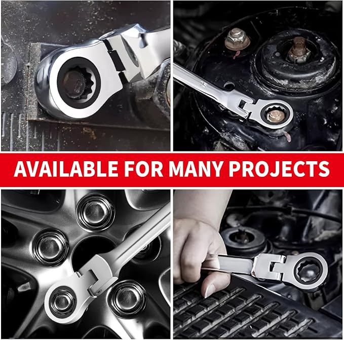 WISEUP 16mm Ratchet Wrench, CR-V Forged Combination Wrench | 2 in 1 Flex Head Ratcheting Wrench, Durable Hand Tools