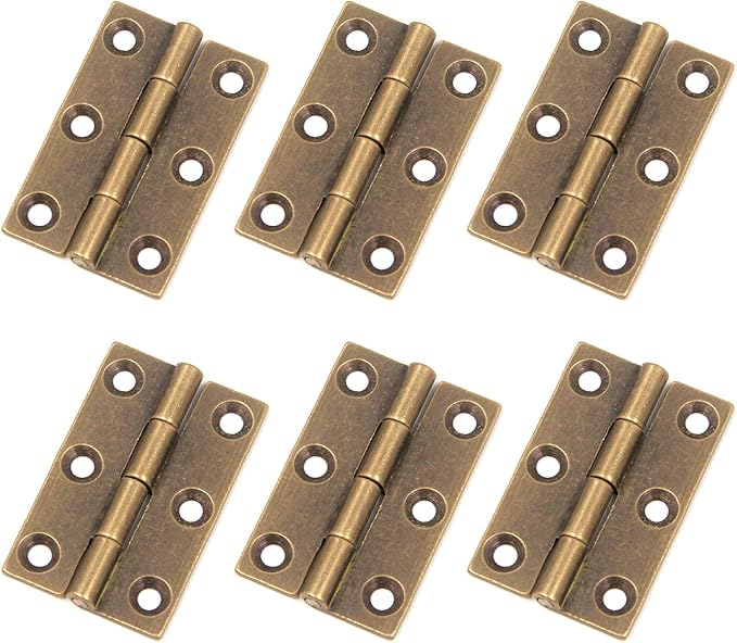 Mcredy Small Box Hinges,1.5 Inch Brass Jewelry Box Hinge Brown Butt Hinges with Mounting Screws,Pack of 6