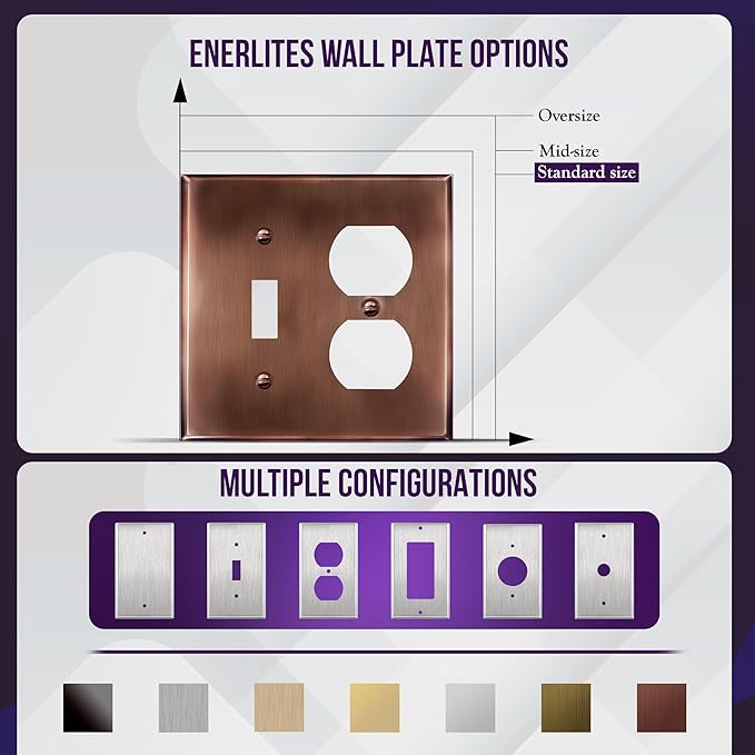 ENERLITES Combination Toggle Switch and Duplex Receptacle Metal Wall Plate, Stainless Steel 201 Outlet Cover, Corrosion-Resistant, Standard Size 2-Gang 4.50" x 4.57", 771121-AC, Antique Copper